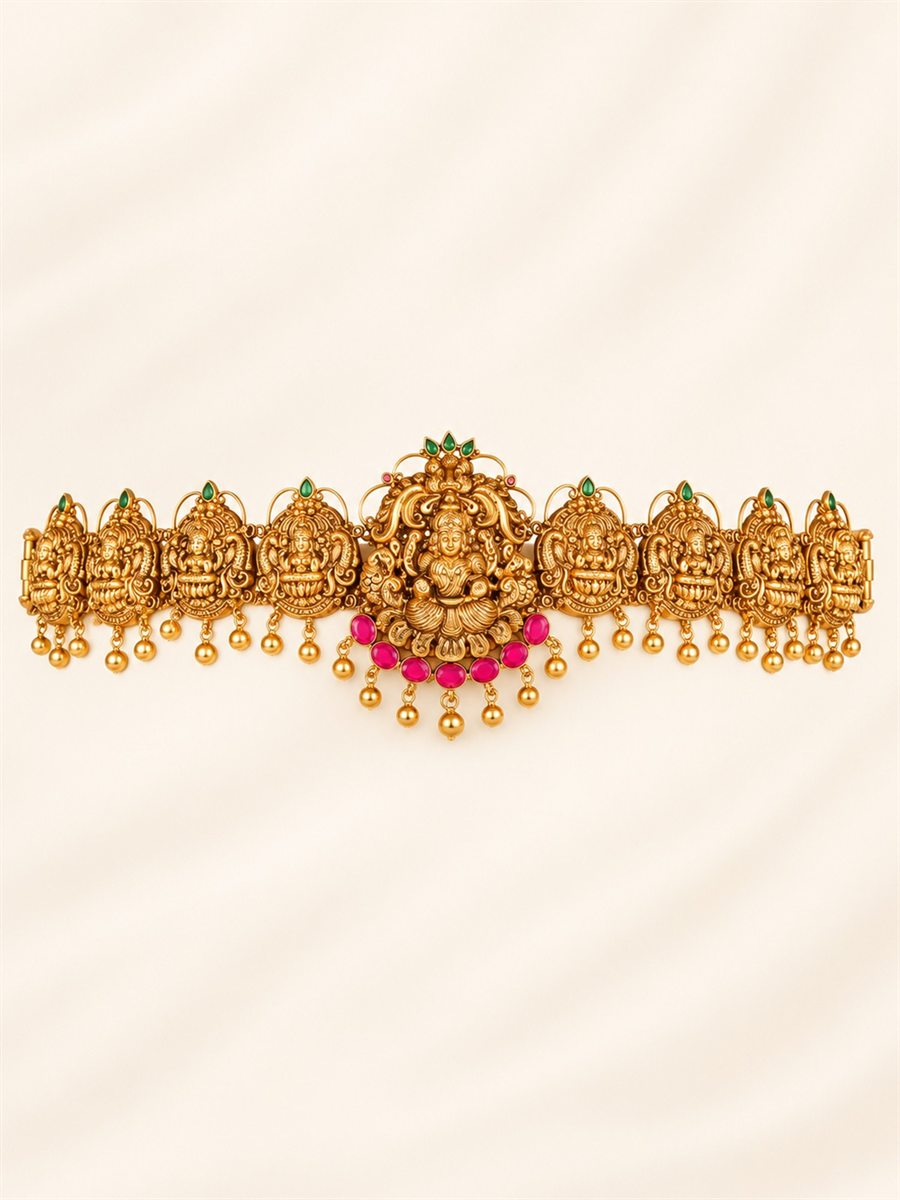 Nakshi oddiyanam hip belt in gold-plated 925 silver - Vilva Jewels Madurai